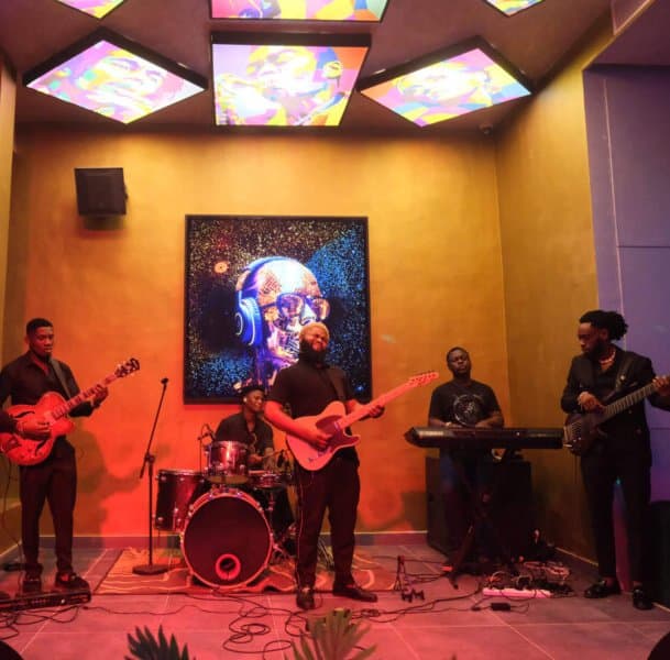 The live band on the Dulles stage